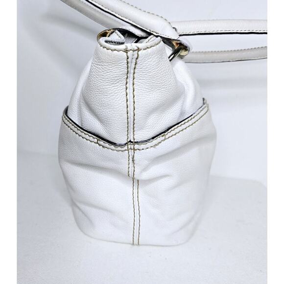 TIGNANELLO White Soft Pebble Leather Shoulder Bag Handbag Multi-pocket - Picture 7 of 14